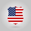 US flag in the shape of a police badge. American flag icon. United States of America national symbol. Vector illustration. Royalty Free Stock Photo